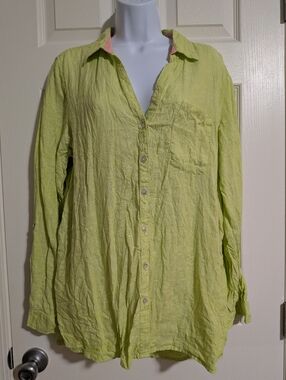 Sigrid Olsen Large 100% Linen Long Sleeve Button Up Spring Summer Top